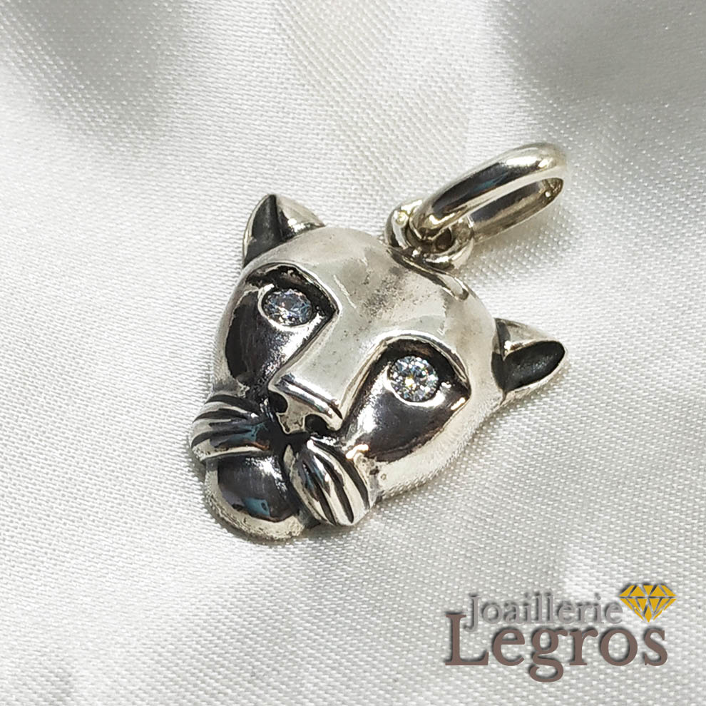 Bijou Pendentif félin oxydes dans les yeux en argent 925 joaillerie legros bijouterie
