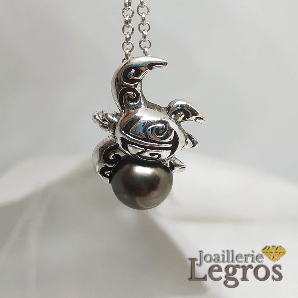 Bijou Pendentif Tortue Perle de tahiti en Or blanc 18 carats joaillerie legros bijouterie