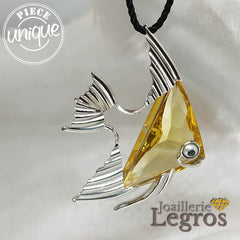 Bijou Pendentif Poisson scalaire or blanc 18 carats et citrine joaillerie legros bijouterie