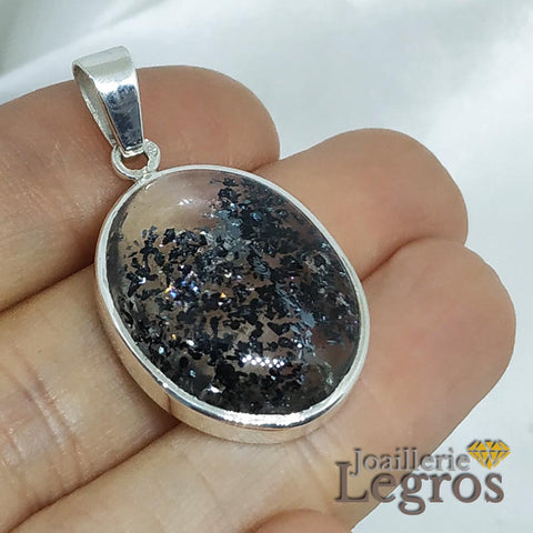 Pendentif en argent 925 et hématite rond Pendentif en argent 925 et hématite rond