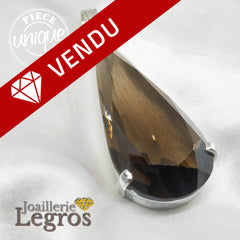 Bijou Pendentif quartz fumé poire en argent 925 joaillerie legros bijouterie