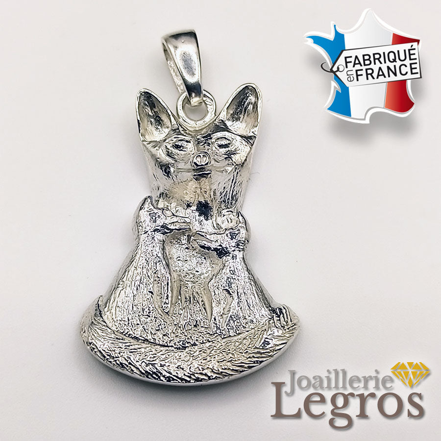 Bijou Pendentif Renard et renardeaux en argent 925 joaillerie legros bijouterie