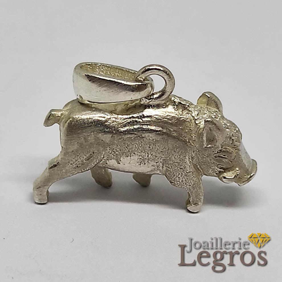 Bijou Pendentif sanglier en volume en argent 925 joaillerie legros bijouterie