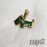 Bijou Pendentif Chien Scottish Terrier laqué vert en or jaune 18 carats joaillerie legros bijouterie