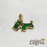Bijou Pendentif Chien Scottish Terrier laqué vert en or jaune 18 carats joaillerie legros bijouterie
