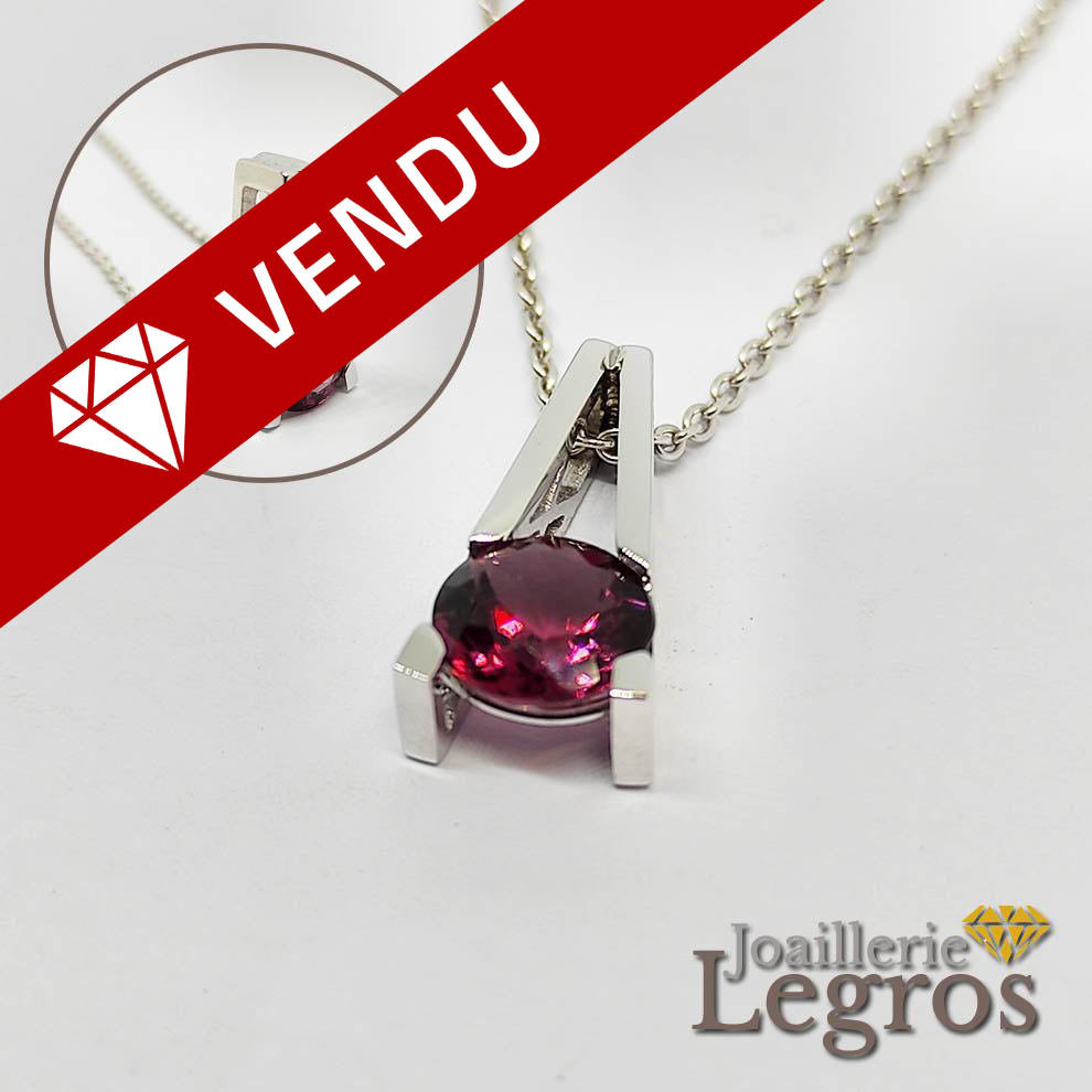 Bijou Pendentif tourmaline rose en or gris 18 carats joaillerie legros bijouterie
