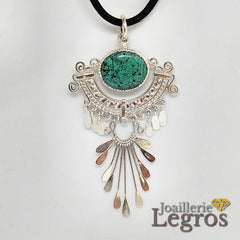 Bijou Pendentif Esprit Inca avec turquoise ovale en argent 925 joaillerie legros bijouterie