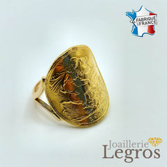Bijou Bague pièce de monnaie 20 F Marianne ou Napoléon en or 18 carats joaillerie legros bijouterie