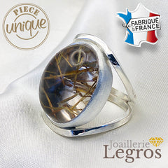 Bijou Bague argent 925 Quartz Rutilé Cabochon joaillerie legros bijouterie