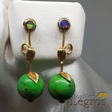 Bijou Boucles d'oreilles turquoises vertes et triplés d'opales en or jaune 18 carats joaillerie legros bijouterie