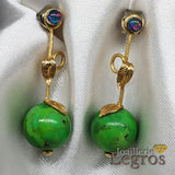 Bijou Boucles d'oreilles turquoises vertes et triplés d'opales en or jaune 18 carats joaillerie legros bijouterie