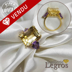 Bijou Bague Améthystes et Citrine or jaune 18 carats joaillerie legros bijouterie