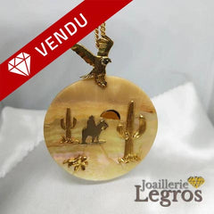 Bijou Pendentif Cowboy Cactus Nacre et Or : Wyoming joaillerie legros bijouterie